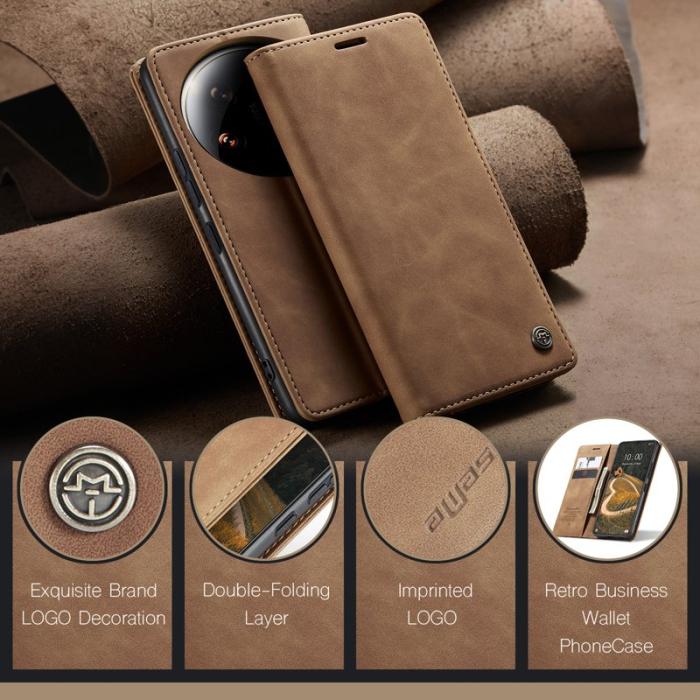Caseme - CASEME 013 Series Xiaomi 14 Ultra Plånboksfodral Konstläder Brun