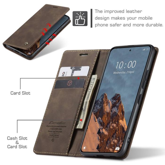 Caseme - CASEME 013 Series Xiaomi 14 Ultra Plånboksfodral Konstläder - Brun