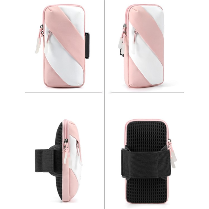 OEM - Universalt Sportarmband Vattenresistent Stripes - Rosa/Vit