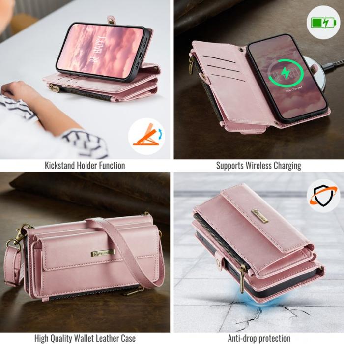 Caseme - CASEME C39 Mobilskal till iPhone 13 Pro RFID-Skydding 9 Kort Rosa