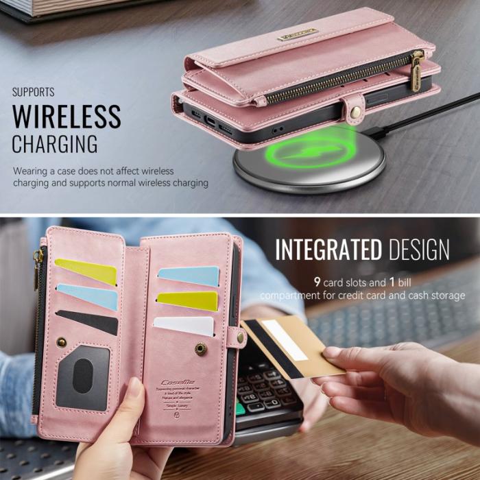 Caseme - CASEME C39 Mobilskal till iPhone 13 Pro RFID-Skydding 9 Kort Rosa