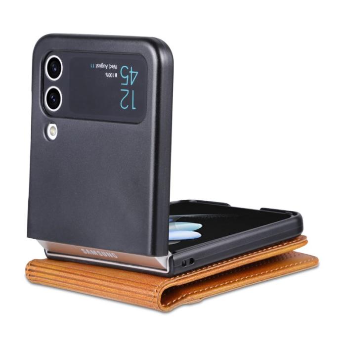 AZNS - AZNS Samsung Galaxy Z Flip4 Plånboksfodral Konstläder - Brun