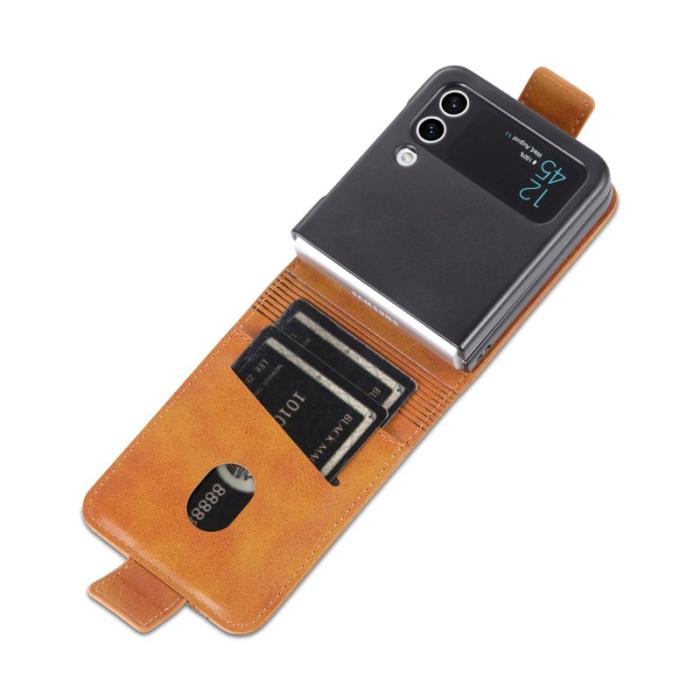 AZNS - AZNS Samsung Galaxy Z Flip4 Plånboksfodral Konstläder - Brun