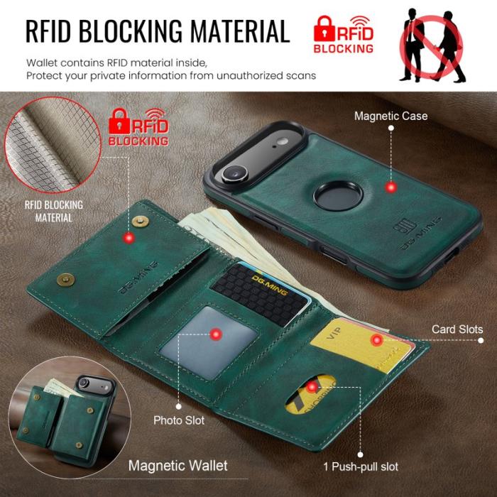 DG.MING - DG.MING M6 Series Mobilskal till iPhone Air Magnetiskt Plånboksfodral Grön