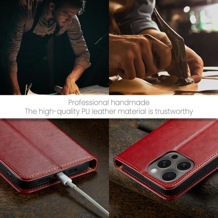 FIERRE SHANN - FIERRE SHANN för iPhone 16 Pro Plånboksfodral Konstläder - Röd