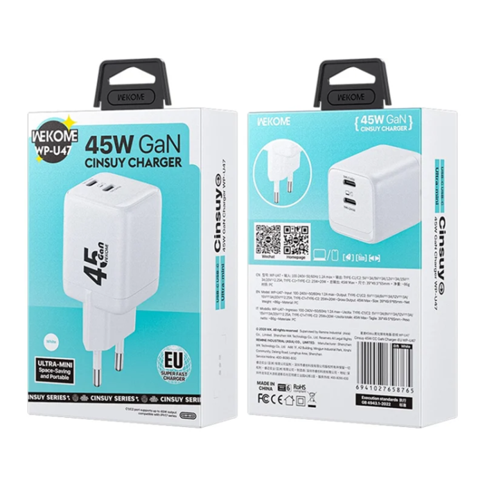 WEKOME - WEKOME Snabbladdare 45W WP-U47 2 USB-C Ports EU Plus - Vit