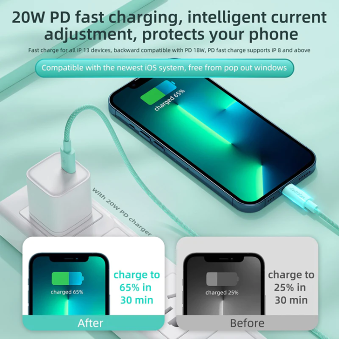 Joyroom - Joyroom USB-A till Lightning kabel 1m - Grön