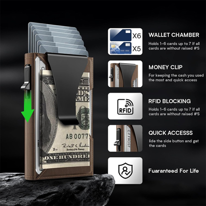 A-One Brand - Minimalistisk ID Window Korthållare i Äkta Läder