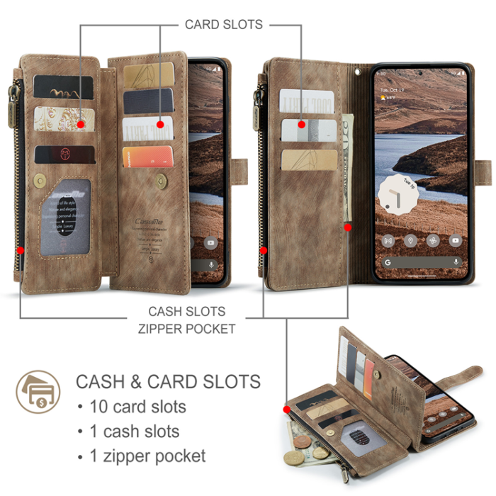 Caseme - CASEME Google Pixel 10 Pro XL Plånboksfodral Zipper C30 - Brun