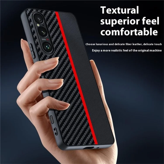 A-One Brand - Sony Xperia 1 VII Mobilskal Läder Carbon Fiber - Svart/Gul