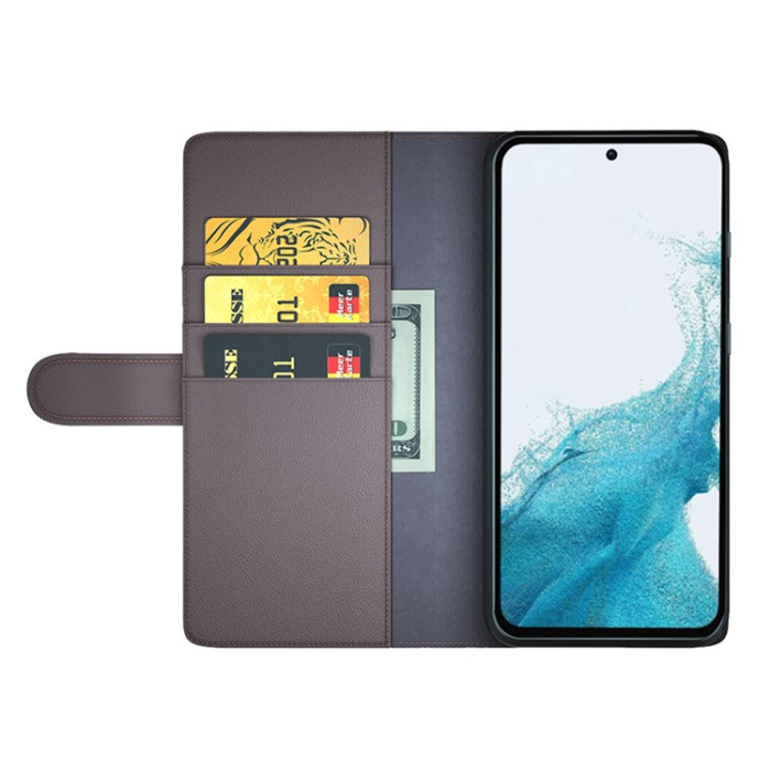 A-One Brand - Galaxy A34 5G Plånboksfodral Äkta Läder Folio Flip - Brun