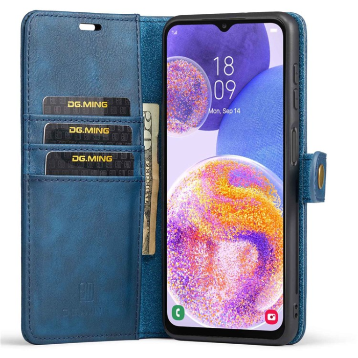 DG.MING - DG.MING Galaxy A14 5G/4G Plånboksfodral Äkta Läder 2-i-1 - Blå