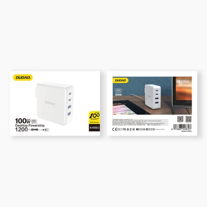 Dudao - Dudao GaN Väggladdare 2 x USB Till 2x USB-C 100W - Vit
