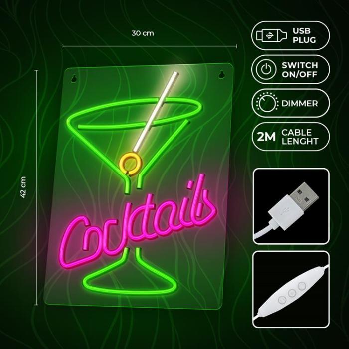 Forever Light - Forever Light LED Neon PLEXI COCKTAILS - Rosa/Grön