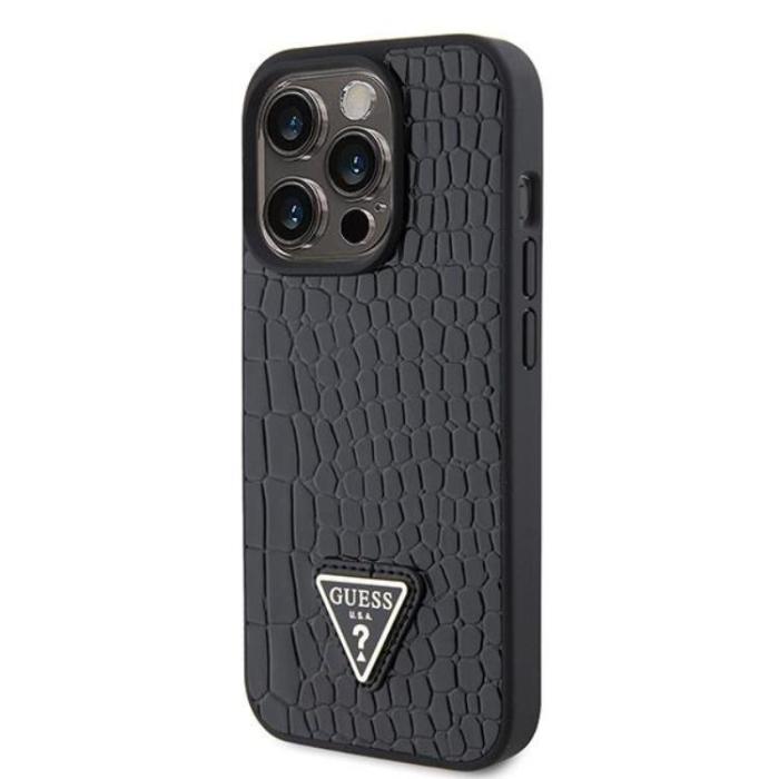 Guess - Guess iPhone 15 Pro Mobilskal Croco Triangle Metal Logo - Svart
