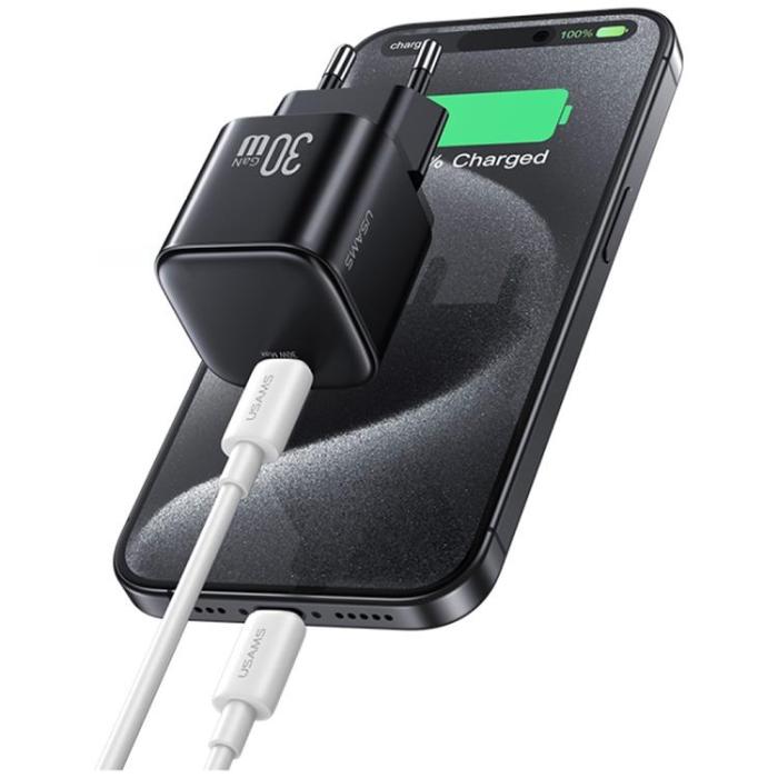 USAMS - USAMS Snabbladdare 30W USB-C Med USB-C 1m Kabel JO Series - Vit