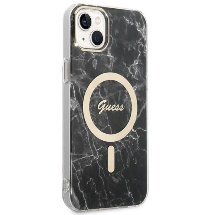 Guess - GUESS iPhone 14 Magsafe Skal Marble + Trådlös Laddare - Svart