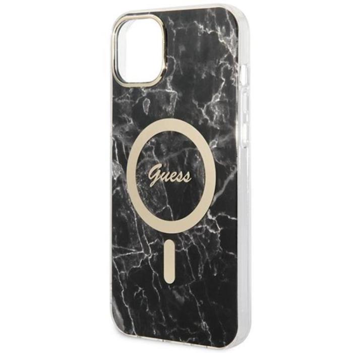 Guess - GUESS iPhone 14 Magsafe Skal Marble + Trådlös Laddare - Svart