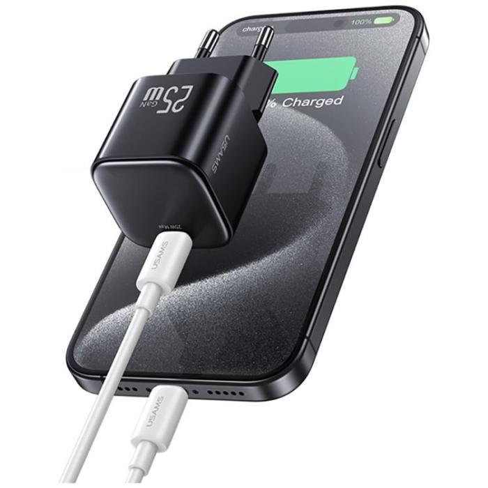 USAMS - USAMS Snabbladdare 25W USB-C GaN Mini JC CC289 - Svart