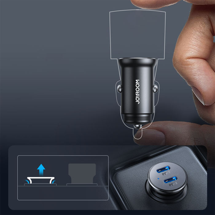 Joyroom - Joyroom Mini Metall Billaddare 30W 2x USB-C - Svart