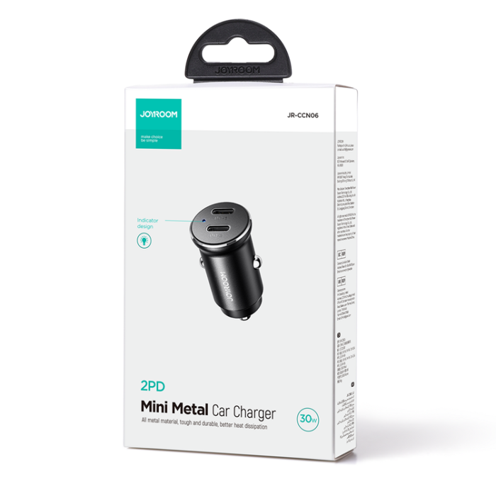 Joyroom - Joyroom Mini Metall Billaddare 30W 2x USB-C - Svart