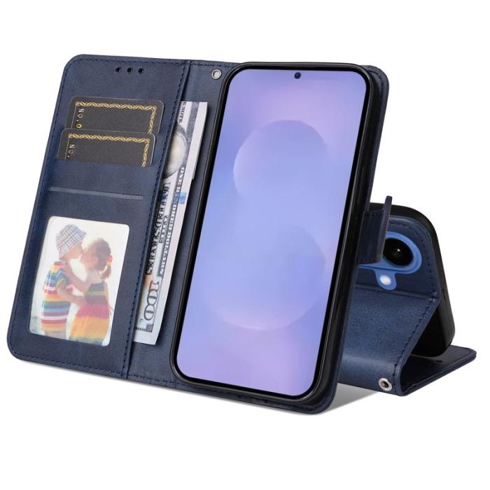 OEM - Samsung Galaxy S26 Plus Plånboksfodral Konstläder Folio Flip - Blå