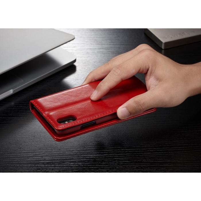 UTGATT4 - Caseme Oil Wax Plånboksfodral till Apple iPhone X - Röd