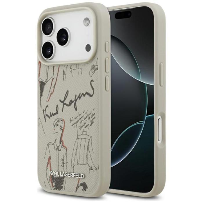 KARL LAGERFELD - Karl Lagerfeld iPhone 17 Pro Mobilskal MagSafe Grained Pattern & Logo - Grå