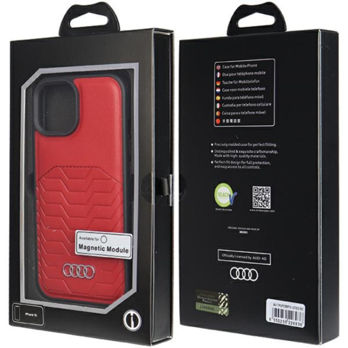 Audi - Audi iPhone 15 Mobilskal Magsafe Synthetic Läder - Röd