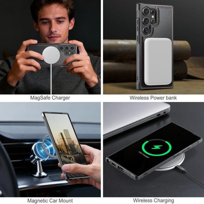 OEM - JEEHOOD Samsung Galaxy S23 Ultra Fodral KonstLäder - Svart