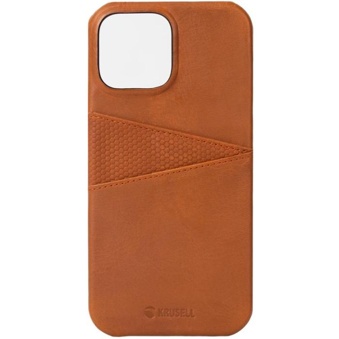 UTGATT - Krusell iPhone 13 Pro Skal Korthållare Äkta Läder - Cognac