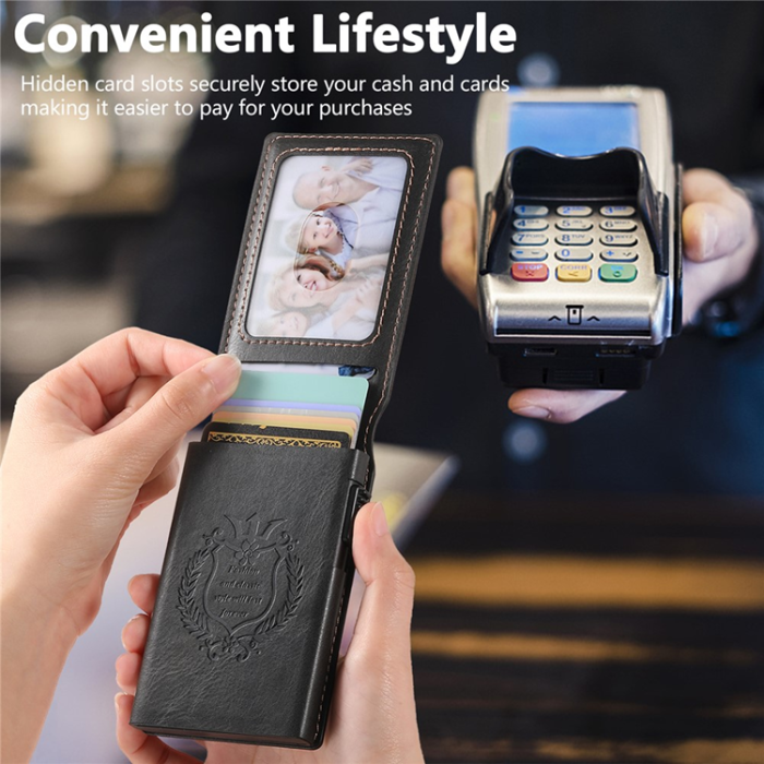 SUTENI - SUTENI Korthållare Automatiskt Pop-Up Metall Imprint Waxy Texture