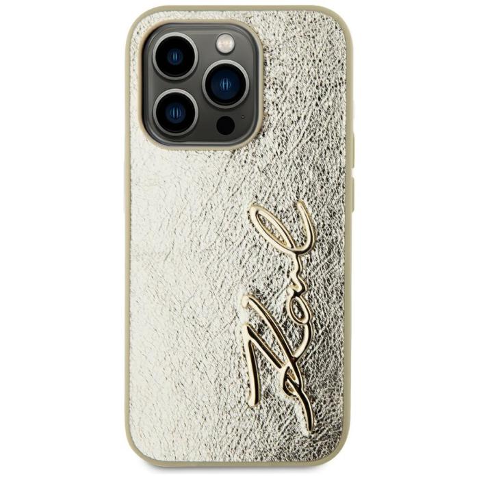 KARL LAGERFELD - Karl Lagerfeld Mobilskal till iPhone 15 Pro MagSafe Wrinkled Signature Guld