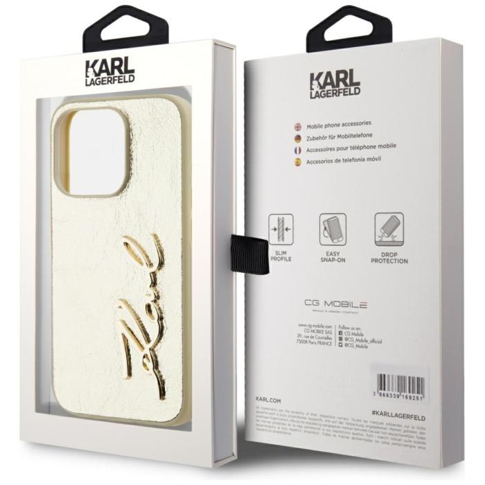 KARL LAGERFELD - Karl Lagerfeld Mobilskal till iPhone 15 Pro MagSafe Wrinkled Signature Guld