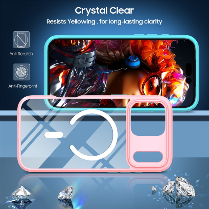 A-One Brand - iPhone 17 Pro Mobilskal MagSafe TPU + PC Clear - Rosa/Cyan