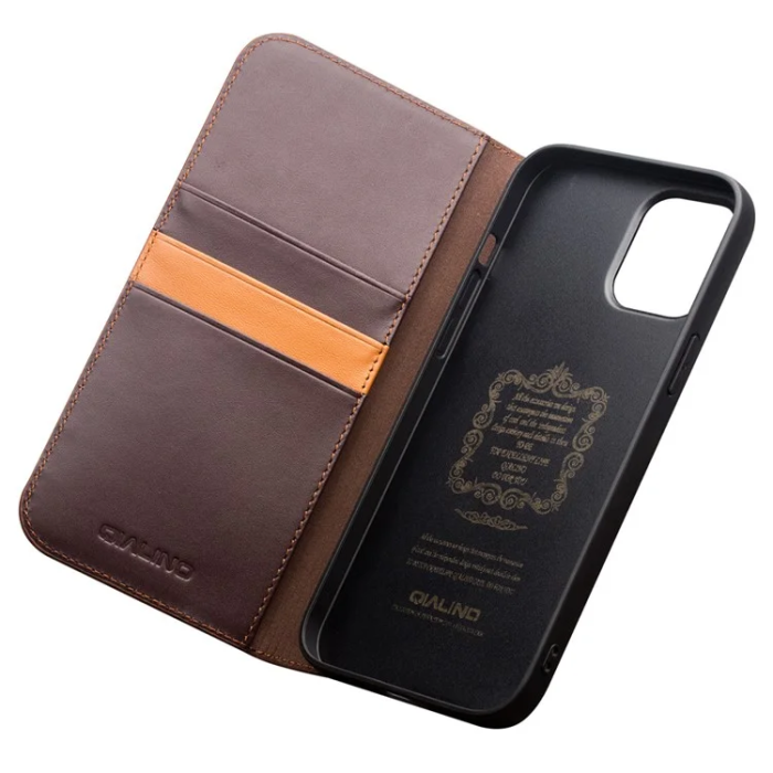 QIALINO - Qialino iPhone 12 Pro Max Plånboksfodral Äkta läder - Brun