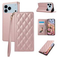 A-One Brand - iPhone 17 Pro Max Plånboksfodral RFID Rhombus Läder - Roséguld