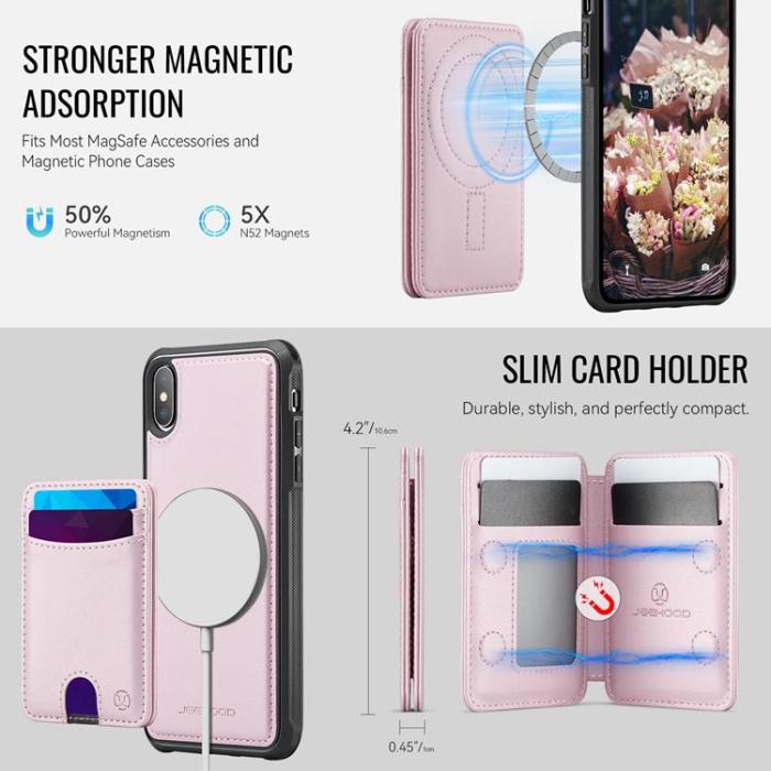 OEM - JEEHOOD iPhone X/XS Mobilskal KonstLäder MagSafe med Kortfack - Rosa