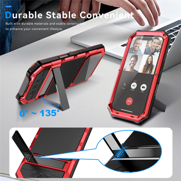 R-JUST - R-JUST iPhone 17 Mobilskal med Härdat Glas Kickstand - Röd