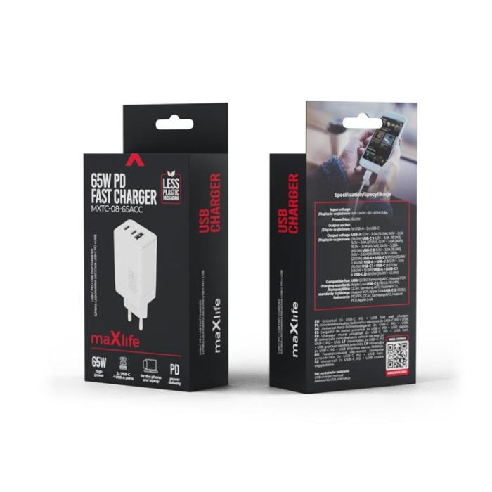 Maxlife - Maxlife Väggladdare 2x USB-C 1x USB 65W - Vit
