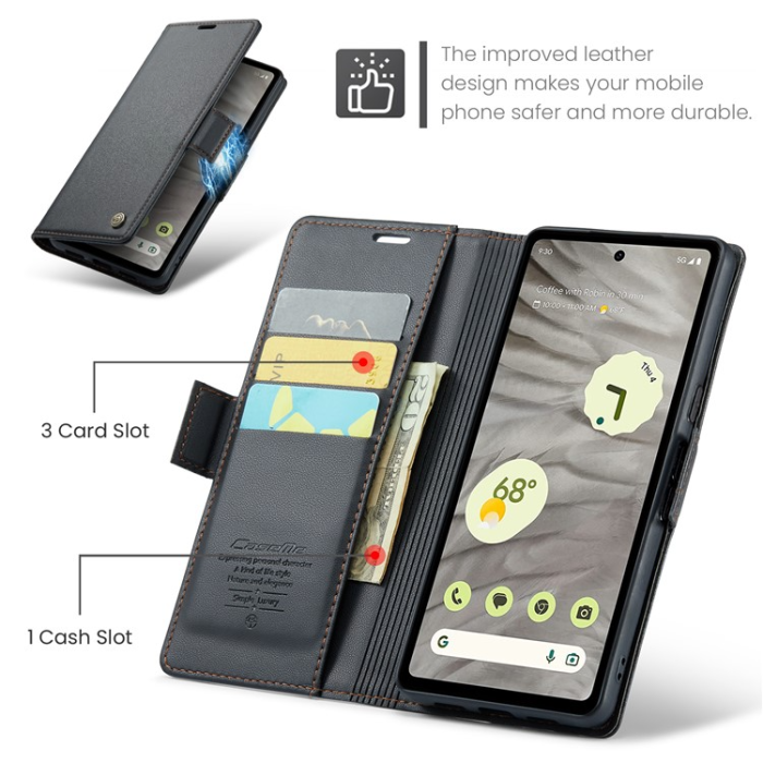 Caseme - Caseme Google Pixel 7A Plånboksfodral RFID Litchi - Svart