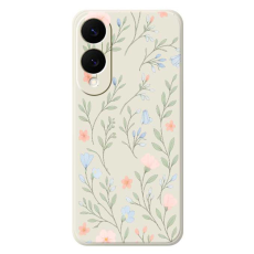 A-One Brand - Galaxy S25 Edge Mobilskal Pink Blue Flowers Straight Edge - Beige