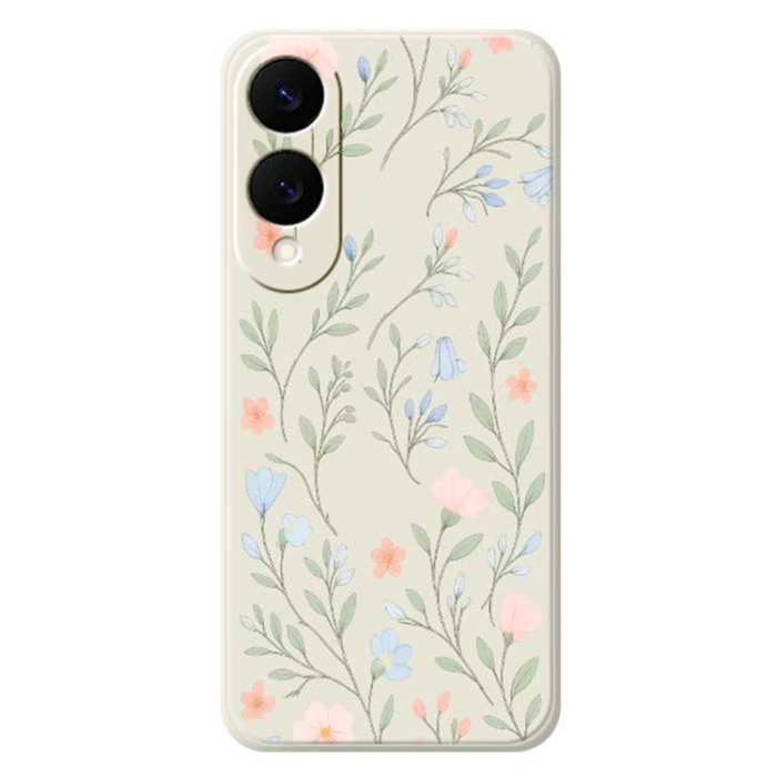 A-One Brand - Galaxy S25 Edge Mobilskal Pink Blue Flowers Straight Edge - Beige