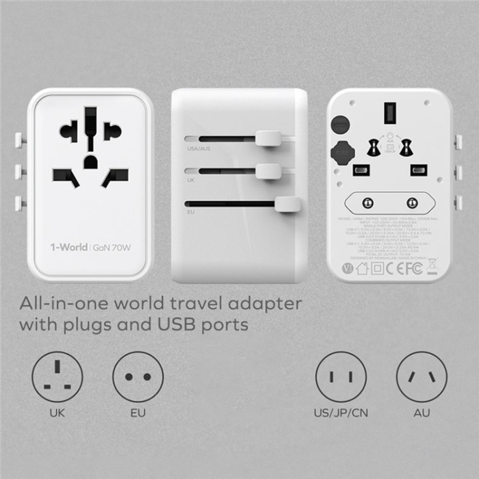MOMAX - MOMAX GaN Väggladdare 3x USB-C - 2x USB-A 70W PD UA8A Vit