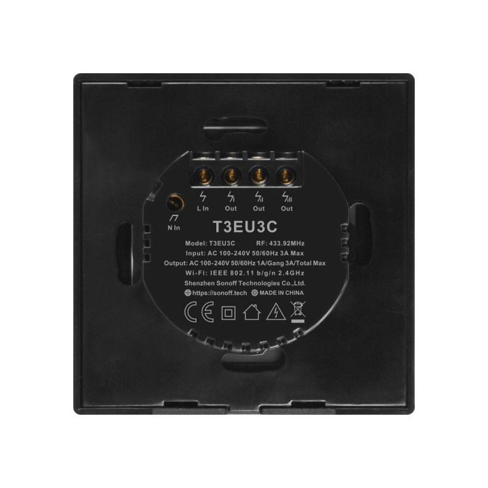 Sonoff - Sonoff 3-Channel Wi-Fi Smart Switch T3EU3C-TX - Svart