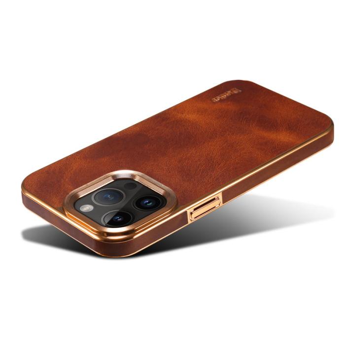 DENIOR - DENIOR Mobilskal till iPhone 15 Pro Äkta Läder + PC + TPU - Brun