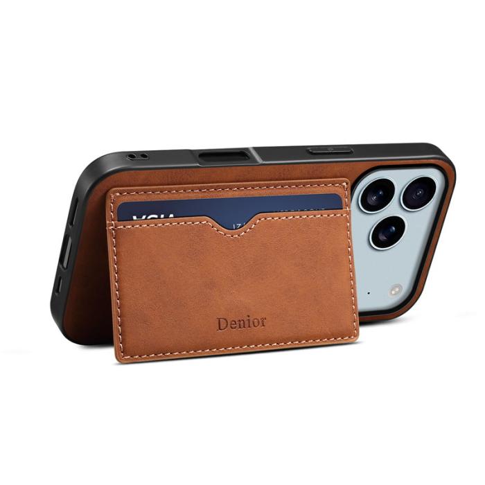 DENIOR - DENIOR iPhone 17 Pro Fodral Kortfack Ställ i Konstläder - Brun