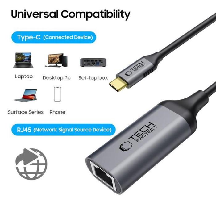 Tech-Protect - Tech-Protect Adapter Typ-C Till Ethernet RJ45 1000MBPS Ultraboost - Svart