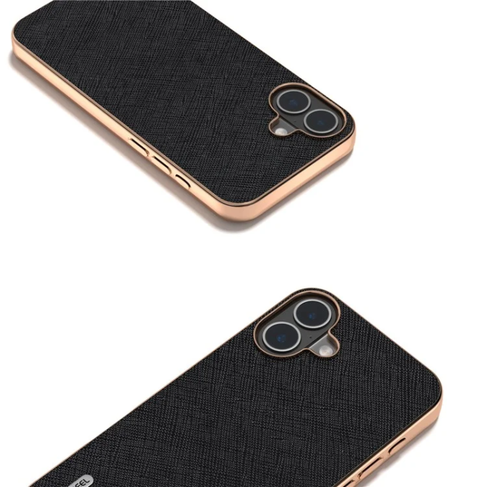 ABEEL - ABEEL iPhone 16 Mobilskal Äkta Läder Electroplating - Svart