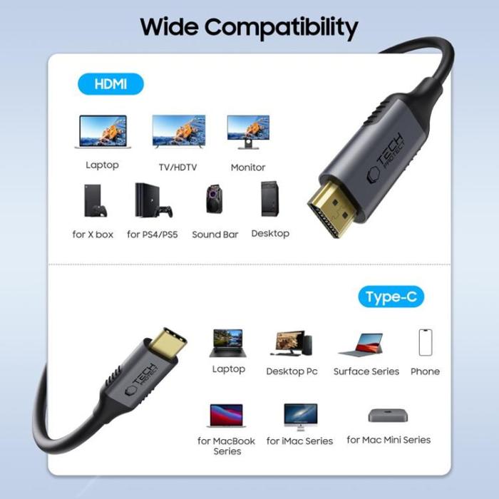 Tech-Protect - Tech-Protect Type-C till HDMI Kabel 2.0 4K 60HZ 180CM Ultraboost